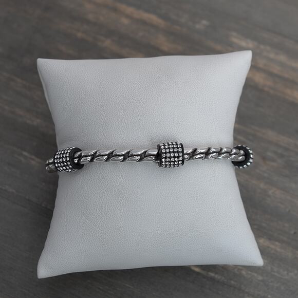 Brighton Meridian Chain Bracelet Silver Black Clear Crystals Fold Over Clasp 8" - Picture 6 of 8